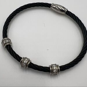 GM China Stainless Steel Twisted Black Rope Magnetic Bracelet